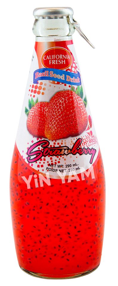 California Fresh Basil Seed Drink Strawberry 290ml - Yin Yam - Asian Grocery
