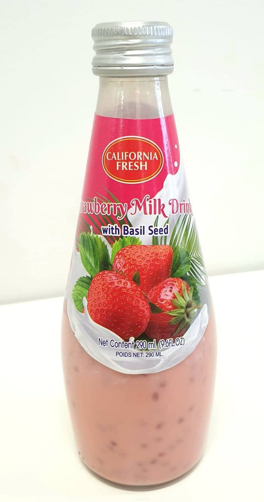 California Fresh Basil Seed Drink Strawberry Milk 290ml - Yin Yam - Asian Grocery