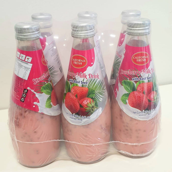 California Fresh Basil Seed Drink Strawberry Milk 290ml-Pack of 6 - Yin Yam - Asian Grocery